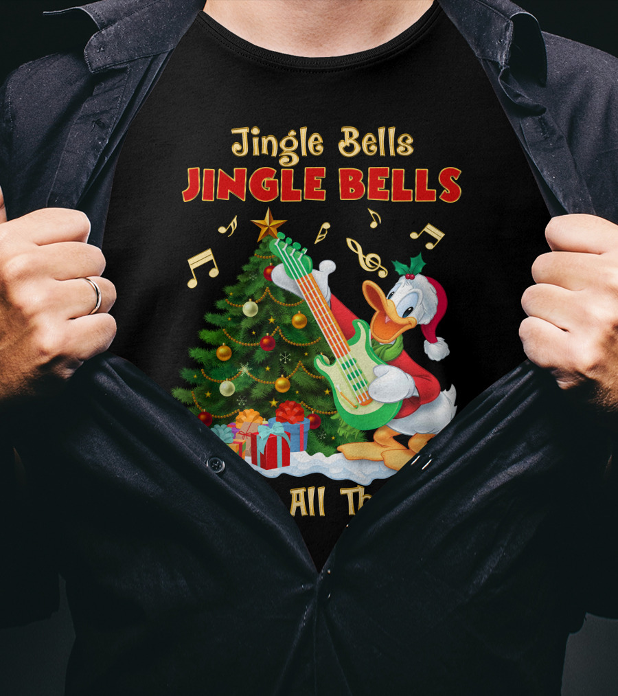Jingle Bells Jingle All The Way Christmas Tree Donald Playing Guitar T-Shirt