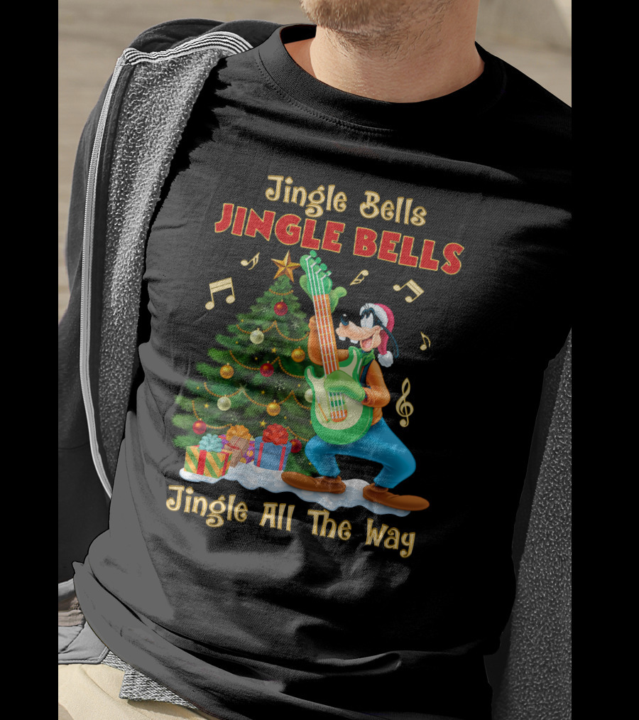Jingle Bells Jingle Bells Jingle All The Way Goofy Christmas Tree Guitar T-Shirt