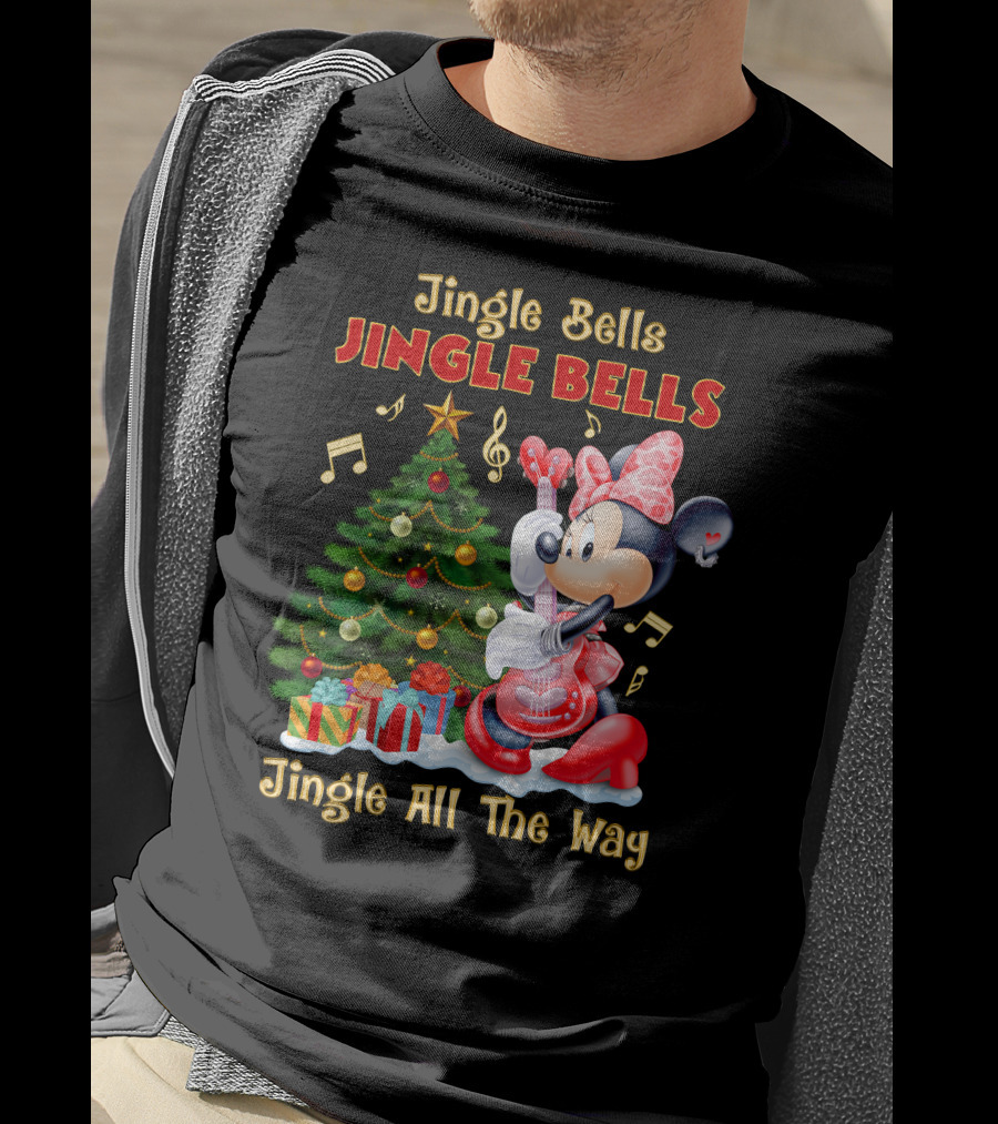 Jingle Bells Jingle Bells Jingle All The Way Minnie Christmas Tree Guitar T-Shirt
