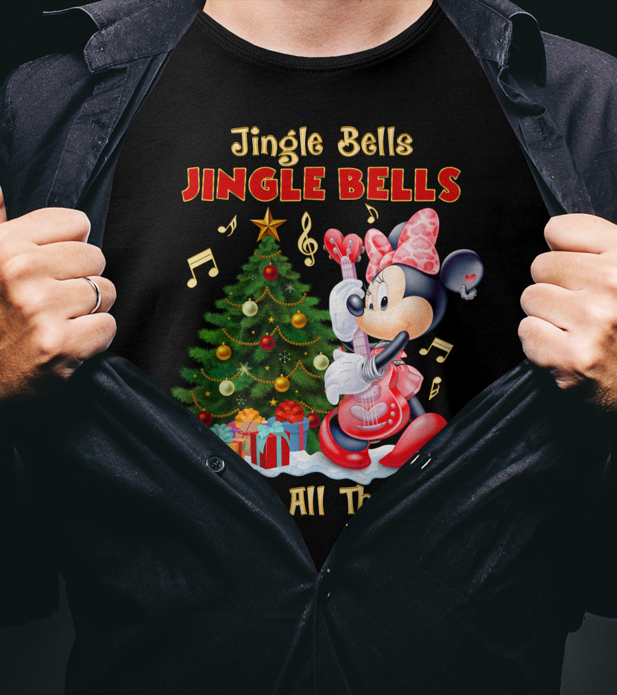 Jingle Bells Jingle Bells Jingle All The Way Minnie Christmas Tree Guitar T-Shirt