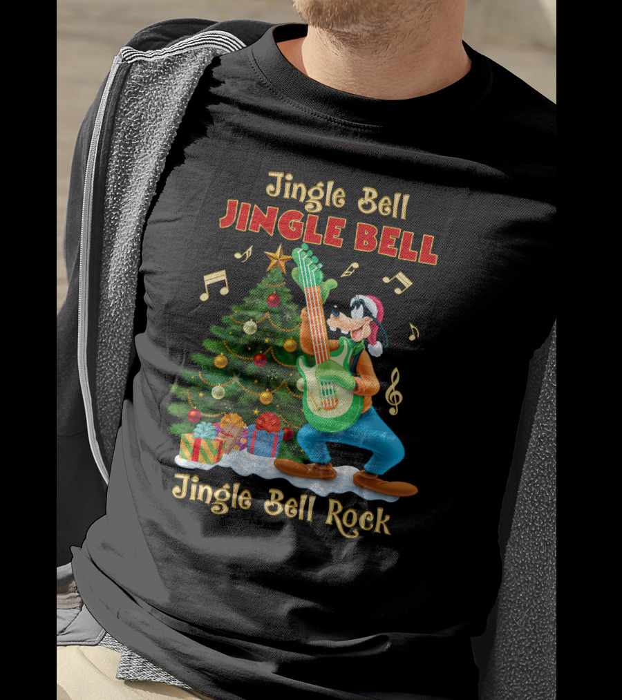 Jingle Bell Jingle Bell Jingle Bell Rock Goofy Christmas Tree Guitar T-Shirt