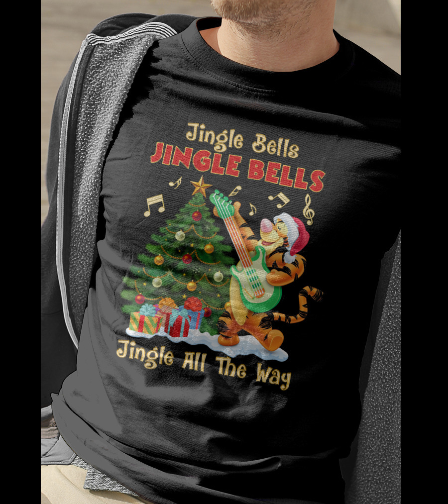 Tigger Jingle Bells Jingle All The Way Christmas Tree Guitar T-Shirt