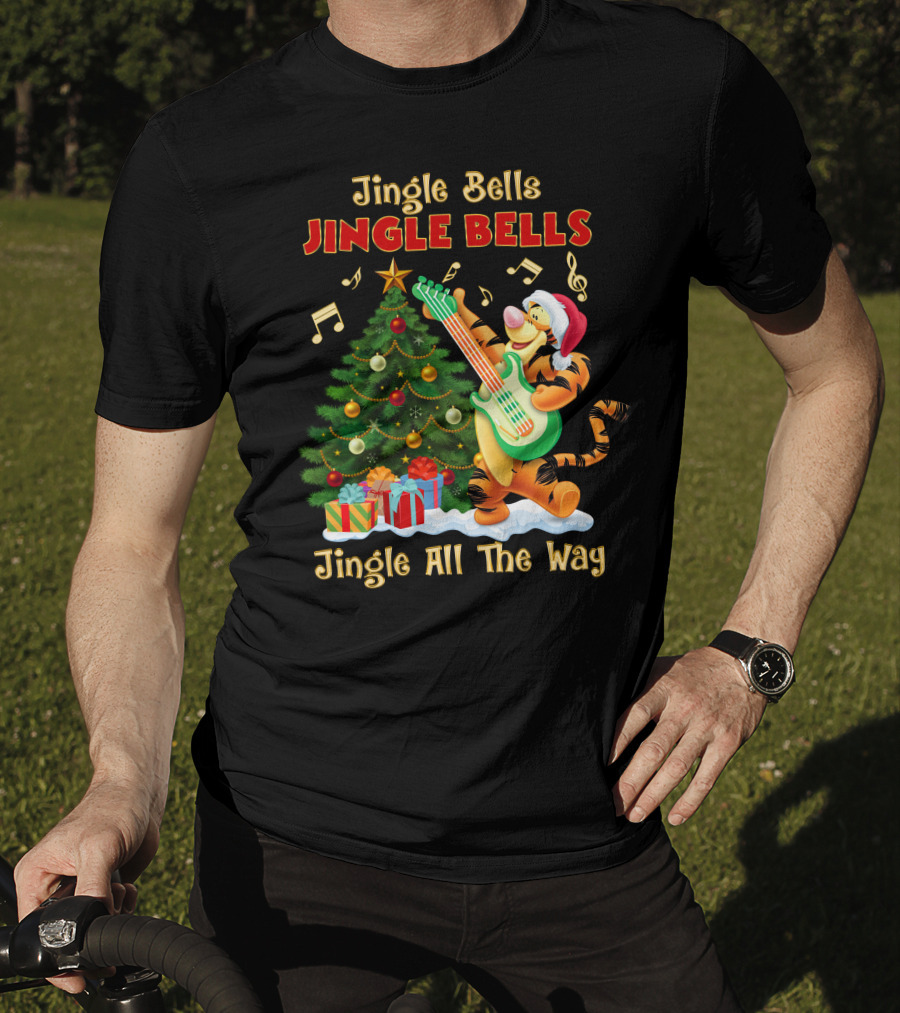 Tigger Jingle Bells Jingle All The Way Christmas Tree Guitar T-Shirt