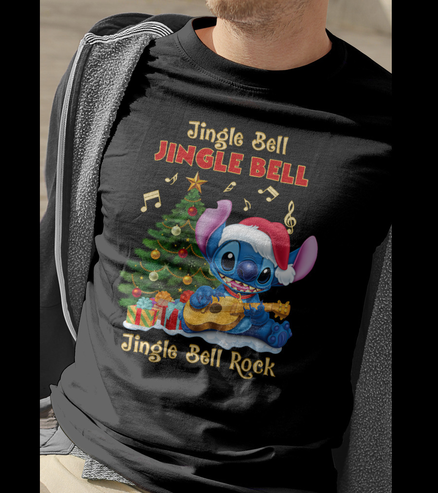Jingle Bell Jingle Bell Jingle Bell Rock Stitch Christmas Tree Ukulele Holiday T-Shirt