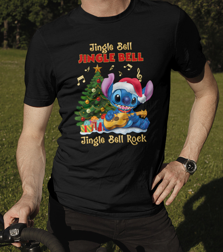 Jingle Bell Jingle Bell Jingle Bell Rock Stitch Christmas Tree Ukulele Holiday T-Shirt