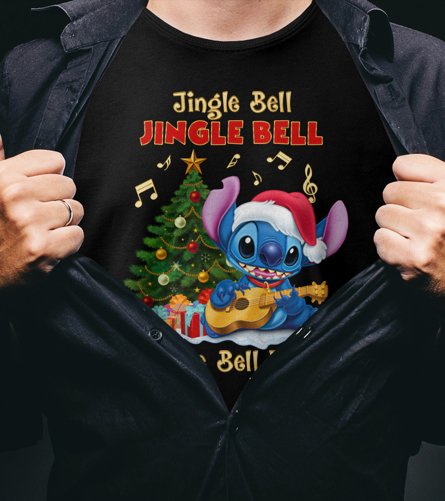 Jingle Bell Jingle Bell Jingle Bell Rock Stitch Christmas Tree Ukulele Holiday T-Shirt