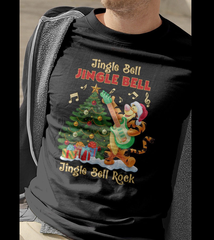Jingle Bell Jingle Bell Rock Tigger Christmas Tree Guitar Holiday T-Shirt
