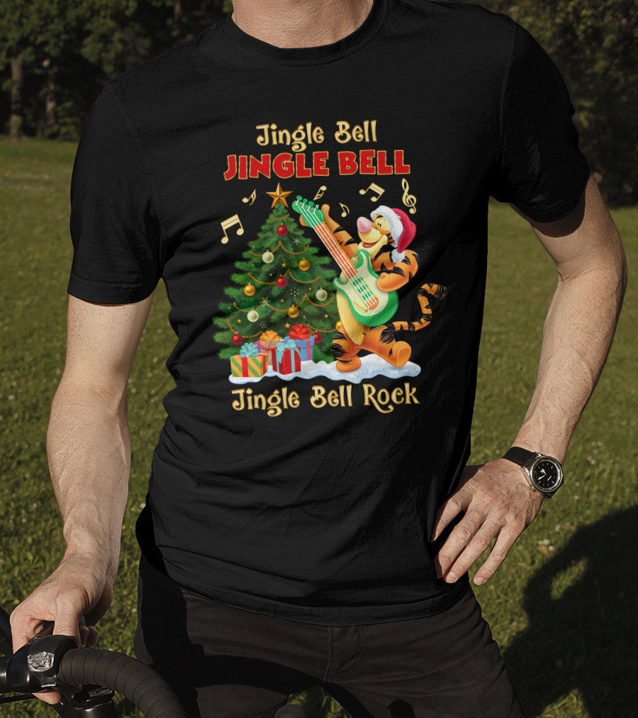 Jingle Bell Jingle Bell Rock Tigger Christmas Tree Guitar Holiday T-Shirt