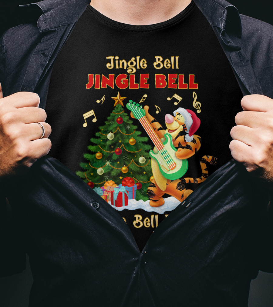 Jingle Bell Jingle Bell Rock Tigger Christmas Tree Guitar Holiday T-Shirt