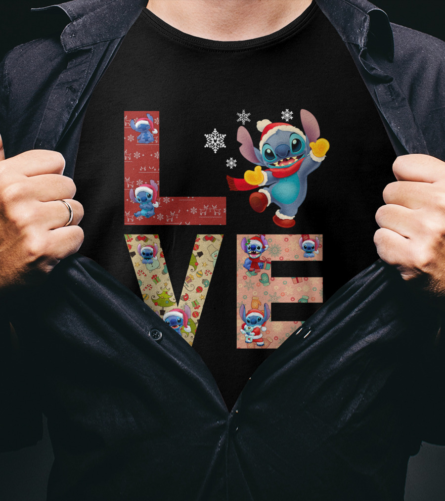 Stitch Love Christmas Holiday Snowflake Theme T-Shirt