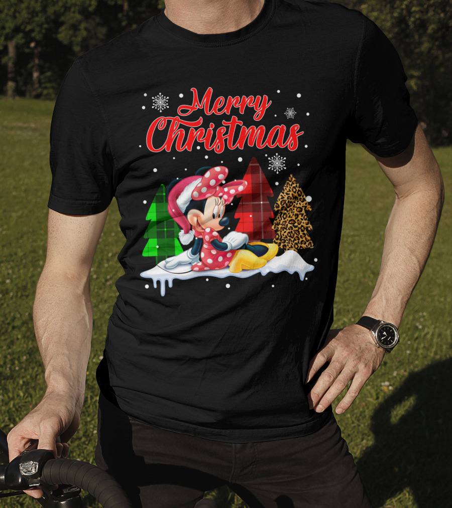 Minnie Merry Christmas Snowflakes Plaid Trees T-Shirt