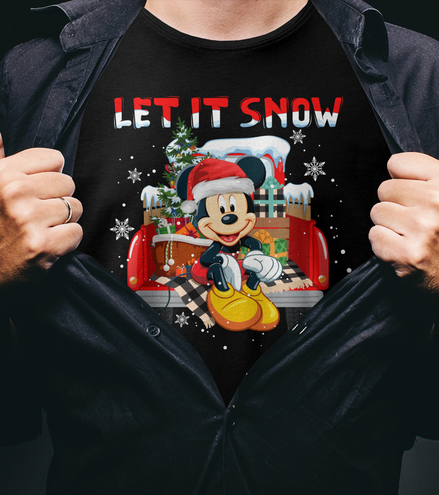 Let It Snow Mickey Christmas Truck Scene T-Shirt