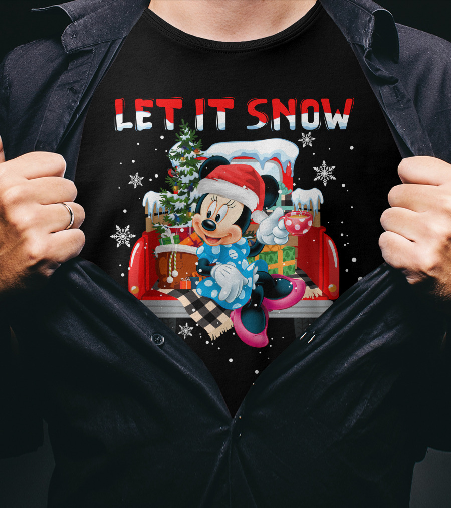 Let It Snow Minnie Christmas Truck Holiday Scene T-Shirt