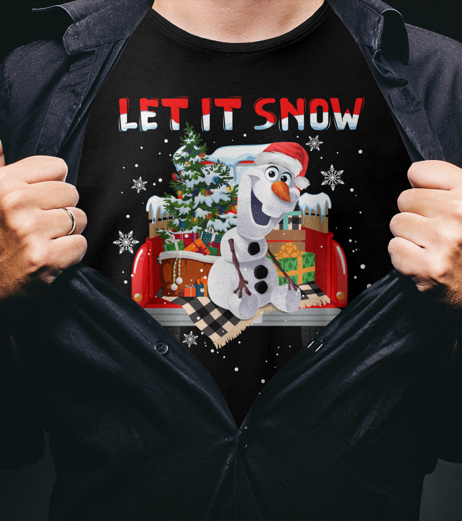 Let It Snow Olaf Christmas Truck Snowflakes Presents T-Shirt