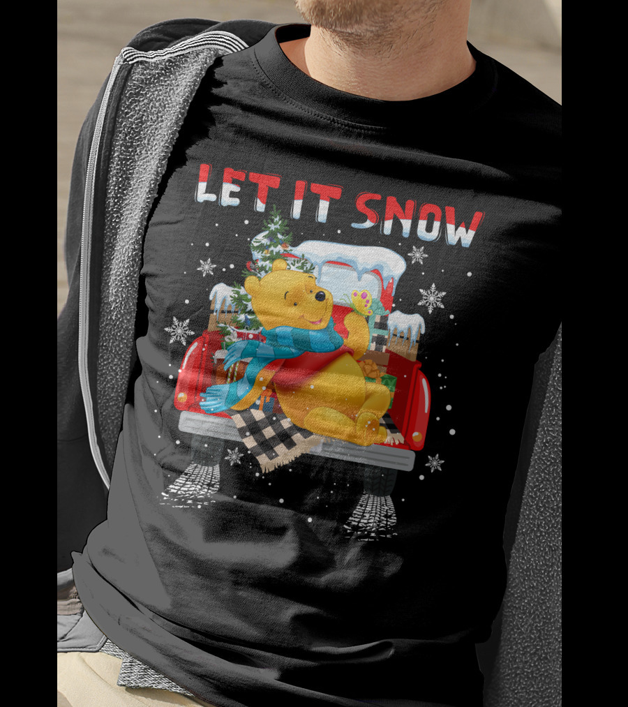 Let It Snow Pooh Winter Holiday Truck Scene T-Shirt