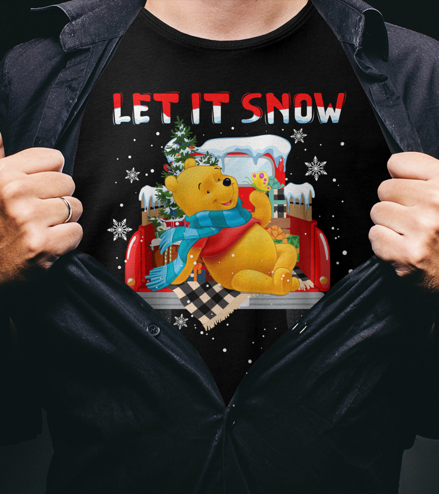 Let It Snow Pooh Winter Holiday Truck Scene T-Shirt