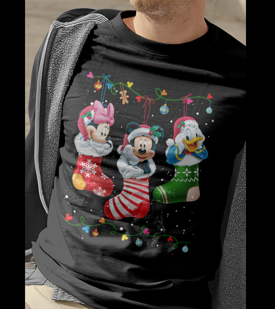 Mickey Minnie Donald Christmas Stockings T-Shirt