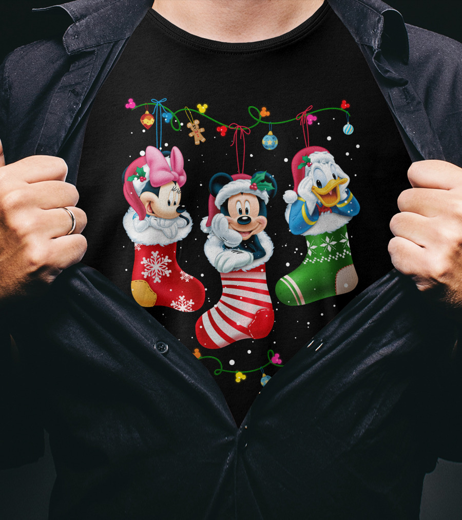 Mickey Minnie Donald Christmas Stockings T-Shirt