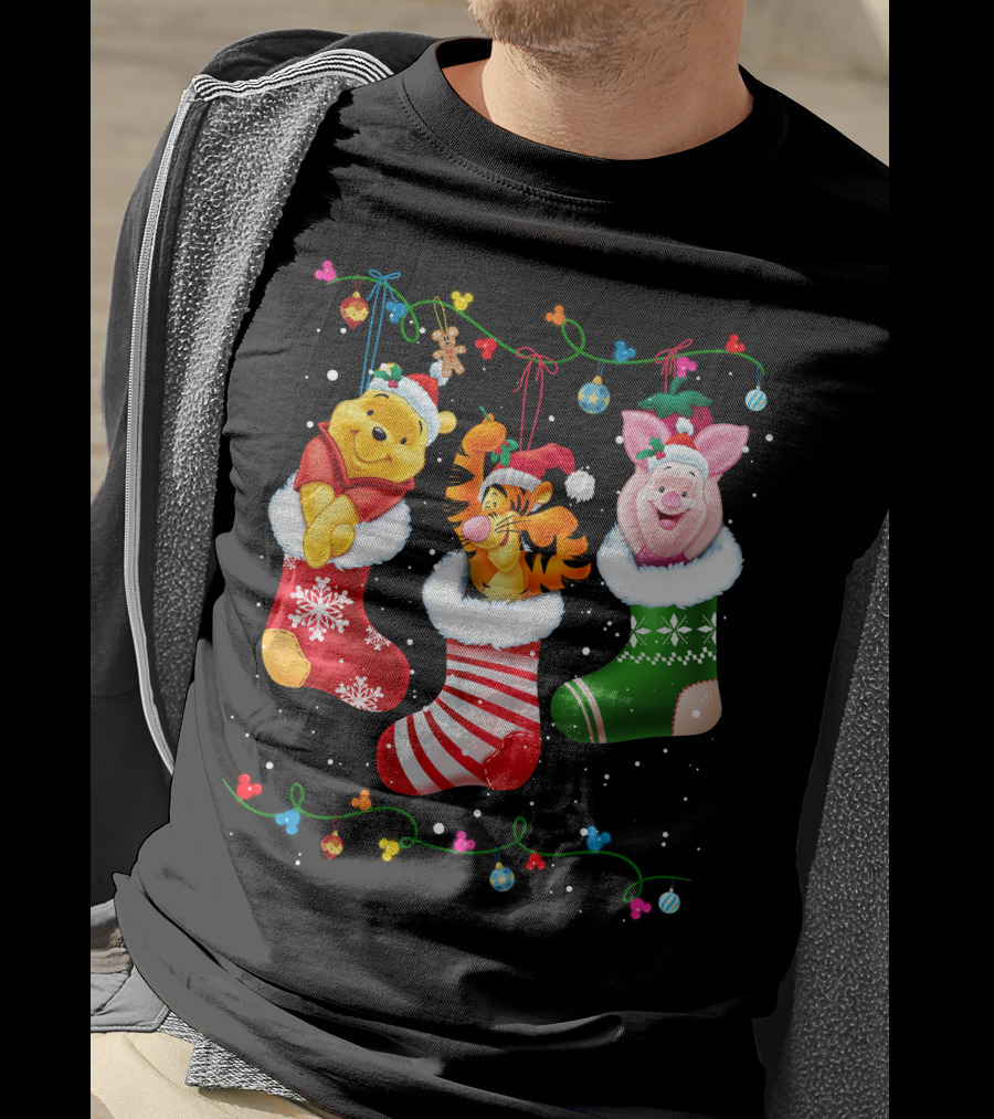 Pooh Tigger Piglet Christmas Stockings Holiday Cheer T-Shirt