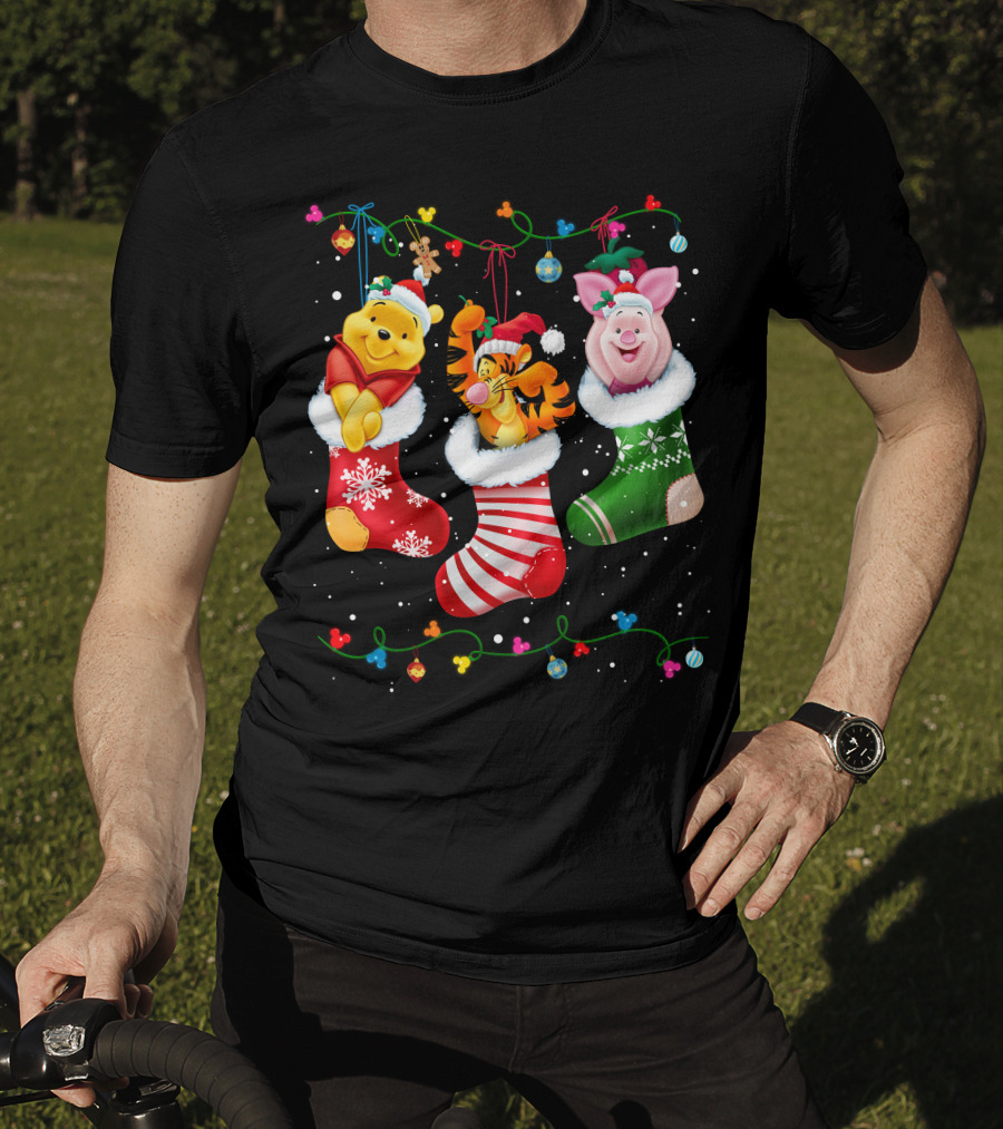 Pooh Tigger Piglet Christmas Stockings Holiday Cheer T-Shirt