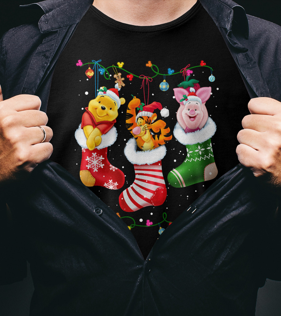 Pooh Tigger Piglet Christmas Stockings Holiday Cheer T-Shirt