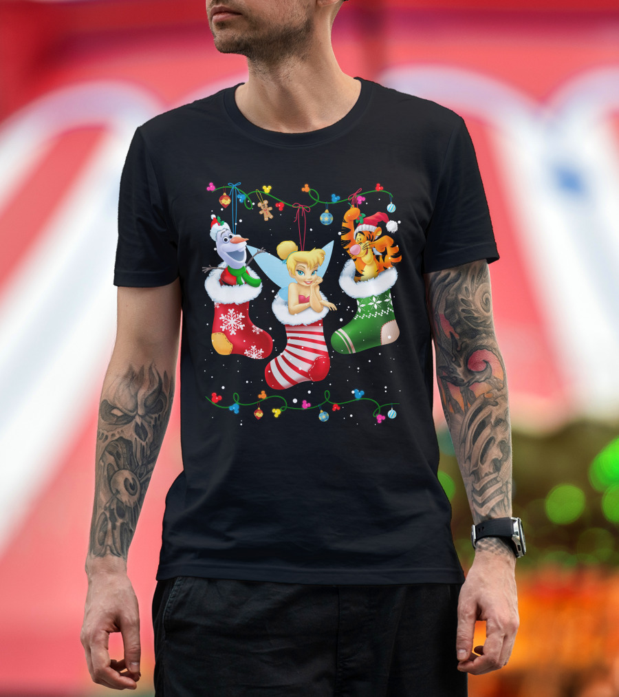 Tinkerbell Tigger Olaf Christmas Stockings T-Shirt