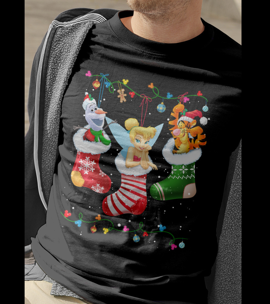 Tinkerbell Tigger Olaf Christmas Stockings T-Shirt