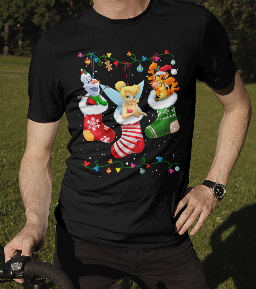 Tinkerbell Tigger Olaf Christmas Stockings T-Shirt