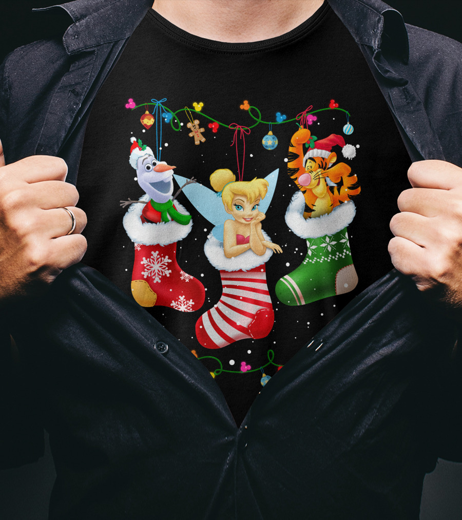 Tinkerbell Tigger Olaf Christmas Stockings T-Shirt
