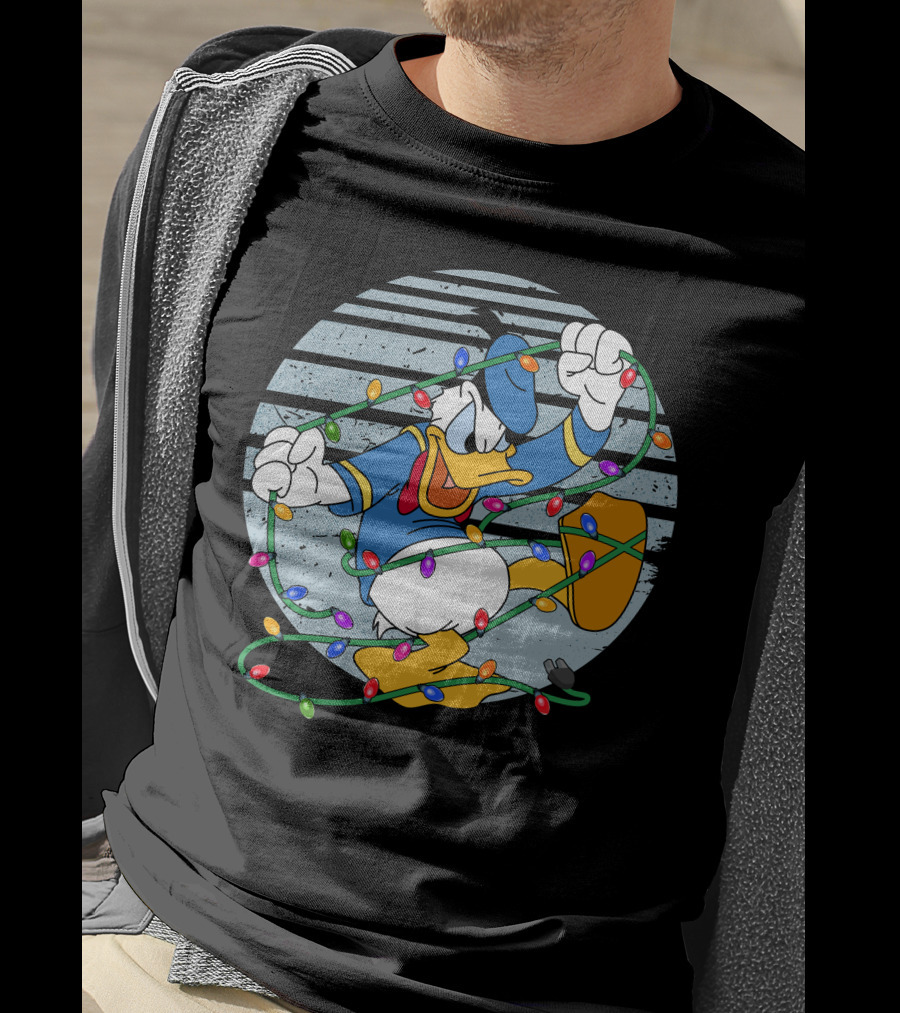 Donald Duck Wrapped In Christmas Lights T-Shirt