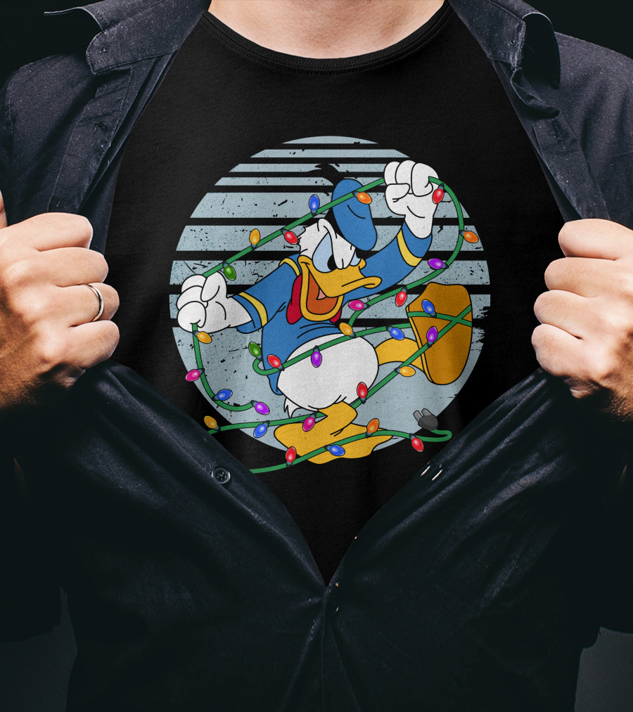 Donald Duck Wrapped In Christmas Lights T-Shirt