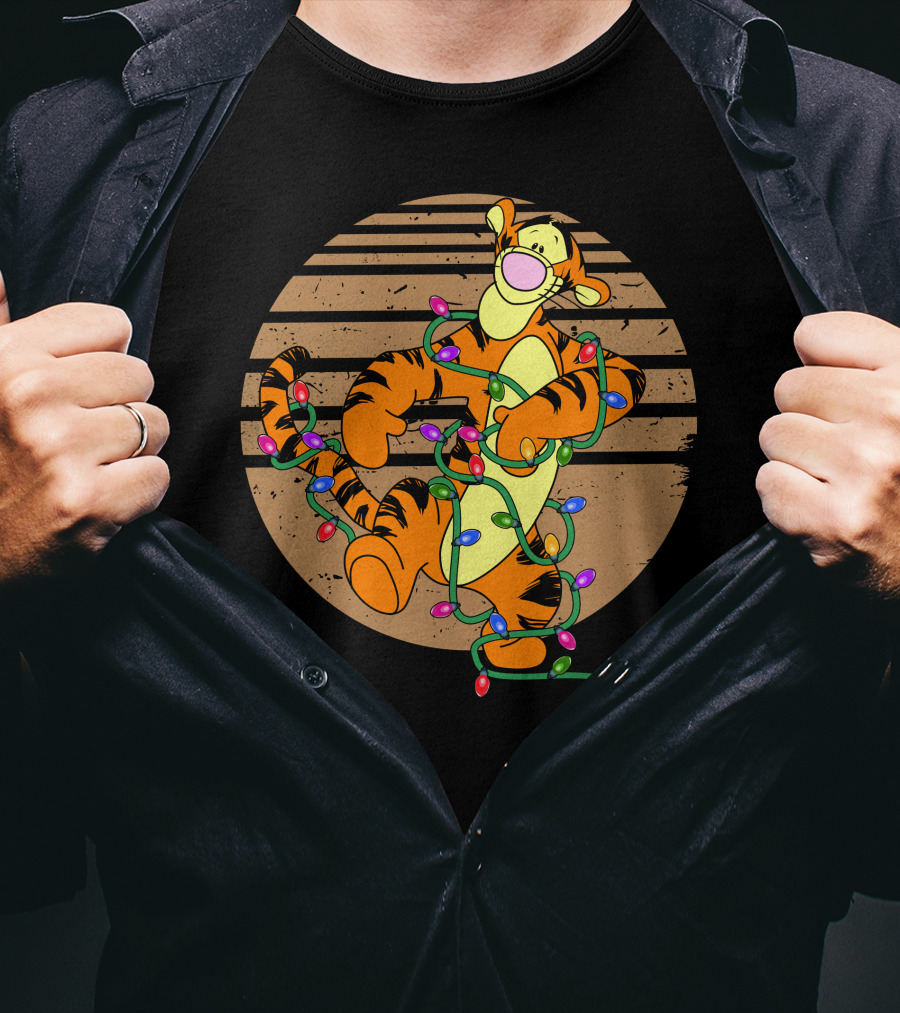 Tigger Wrapped In Christmas Lights Circle T-Shirt
