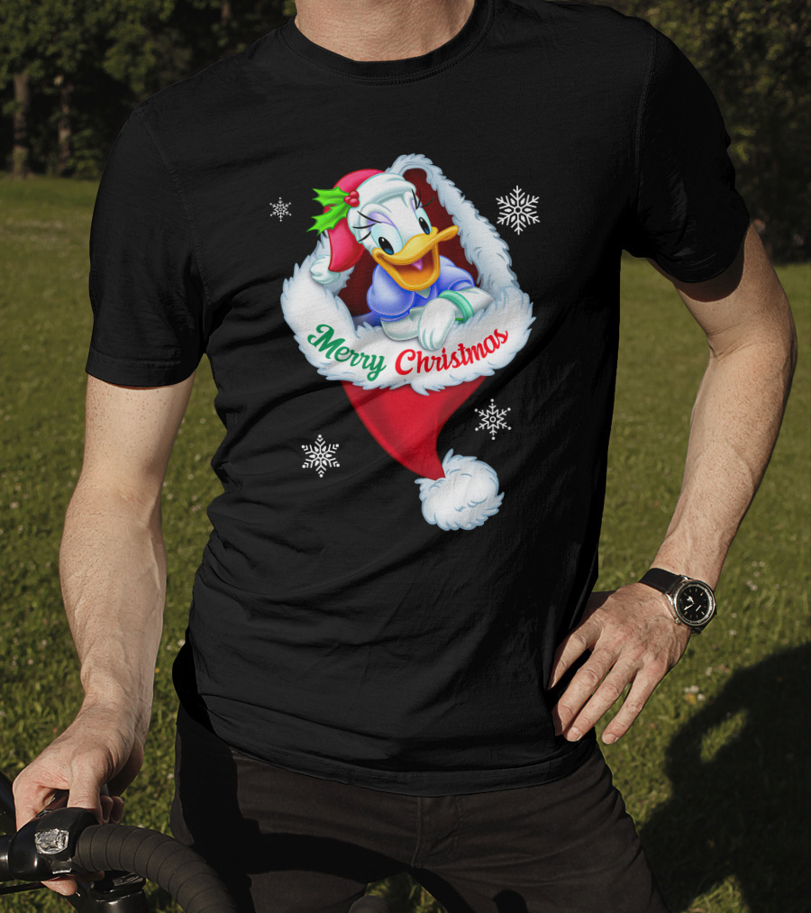 Merry Christmas Daisy Duck Santa Hat Snowflakes T-Shirt