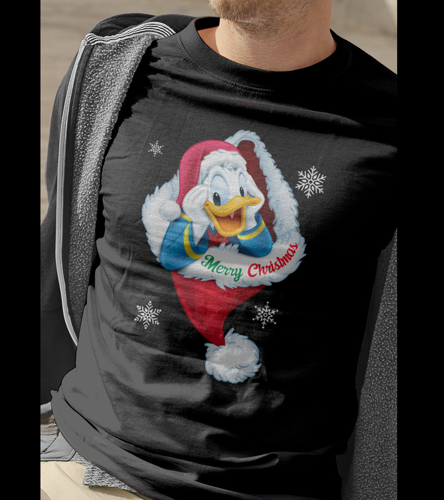 Donald Merry Christmas Snowflakes Santa Hat T-Shirt