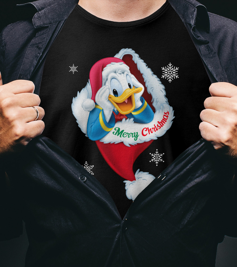 Donald Merry Christmas Snowflakes Santa Hat T-Shirt