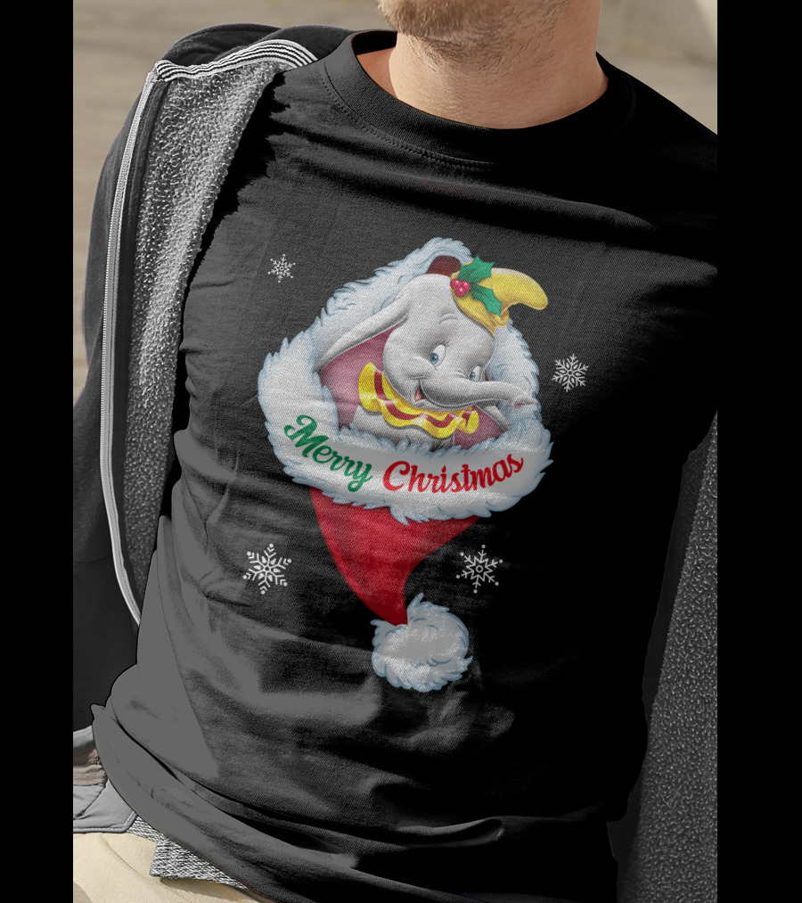 Dumbo Merry Christmas Santa Hat Snowflakes T-Shirt