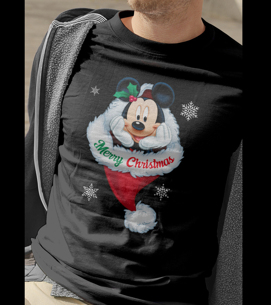 Mickey Merry Christmas Holiday Snowflakes T-Shirt