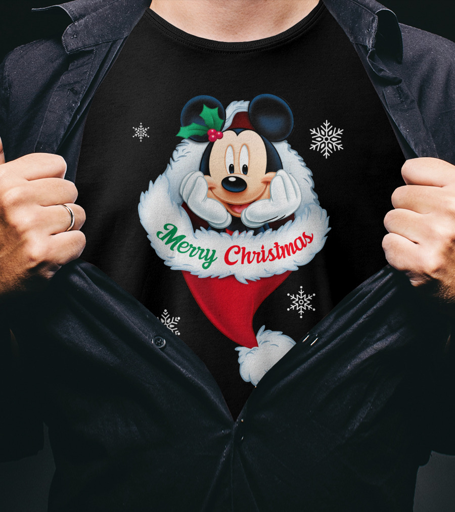 Mickey Merry Christmas Holiday Snowflakes T-Shirt