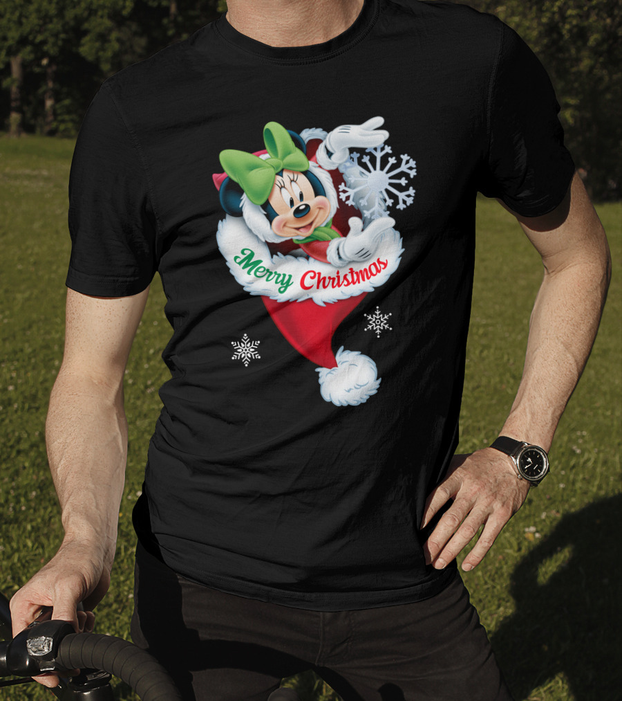 Minnie Mouse Merry Christmas Santa Hat Snowflakes T-Shirt