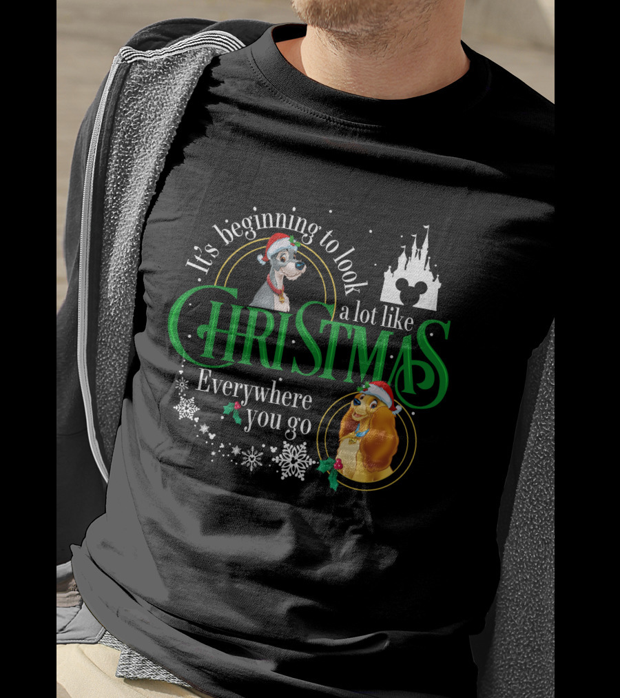 It's Beginning To Look A Lot Like Christmas Everywhere You Go Lady And The Tramp Disney Castle T-Shirt