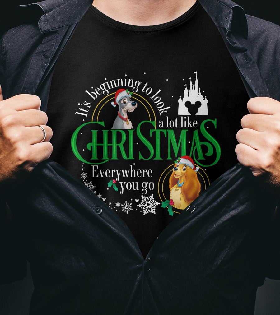 It's Beginning To Look A Lot Like Christmas Everywhere You Go Lady And The Tramp Disney Castle T-Shirt