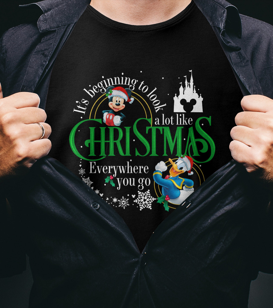 It's Beginning To Look A Lot Like Christmas Everywhere You Go Mickey Donald T-Shirt