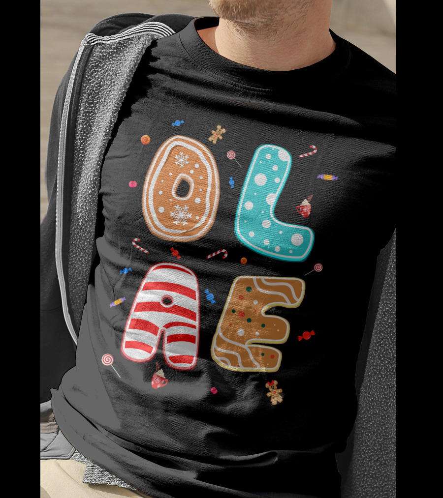 Olaf Gingerbread Candy Christmas Letters T-Shirt