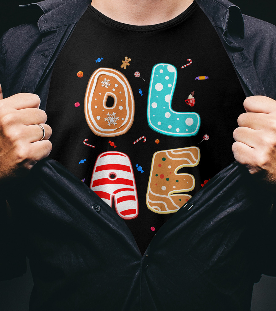 Olaf Gingerbread Candy Christmas Letters T-Shirt