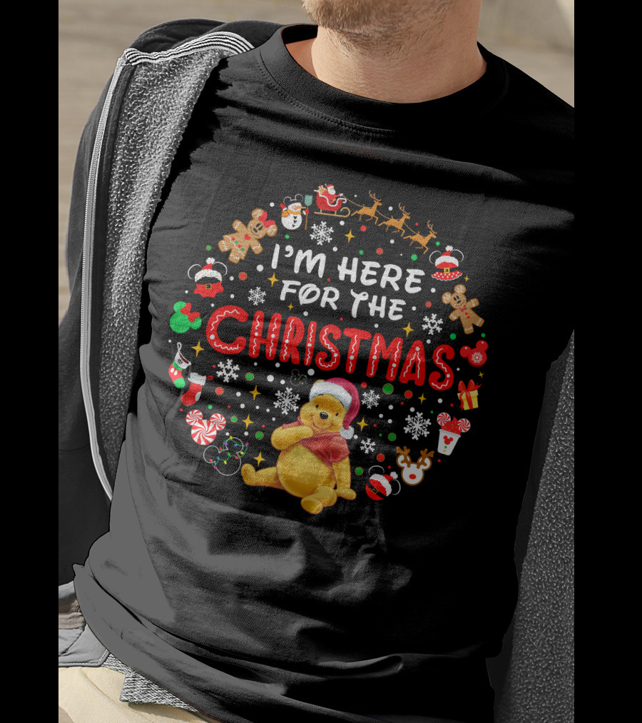I'm Here For The Christmas Pooh Santa Hat Snowflakes Cookies T-Shirt