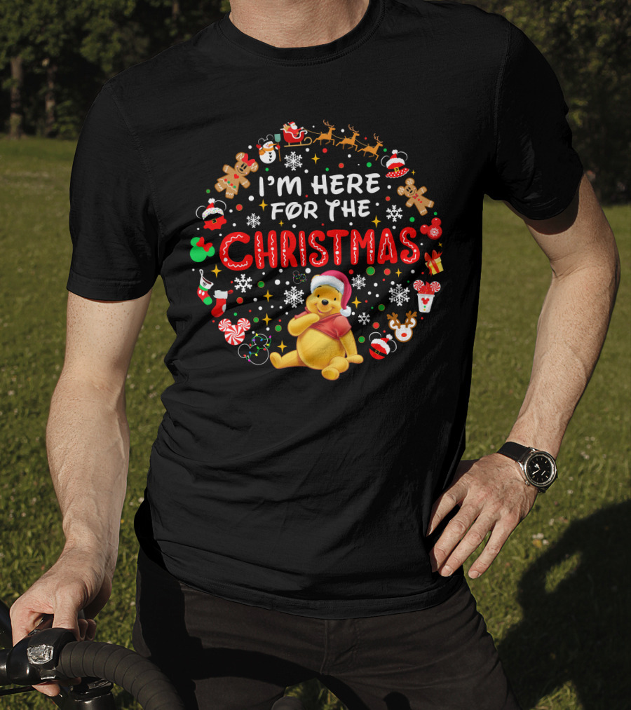 I'm Here For The Christmas Pooh Santa Hat Snowflakes Cookies T-Shirt