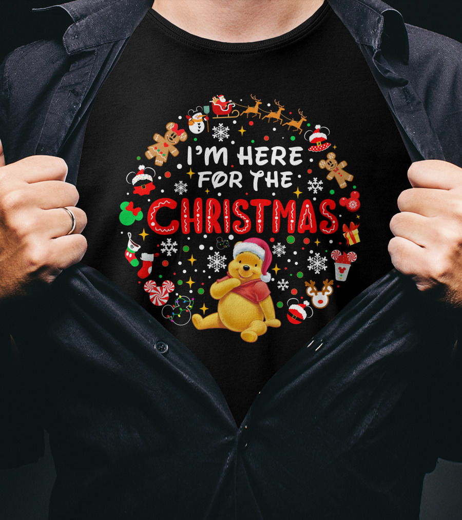 I'm Here For The Christmas Pooh Santa Hat Snowflakes Cookies T-Shirt