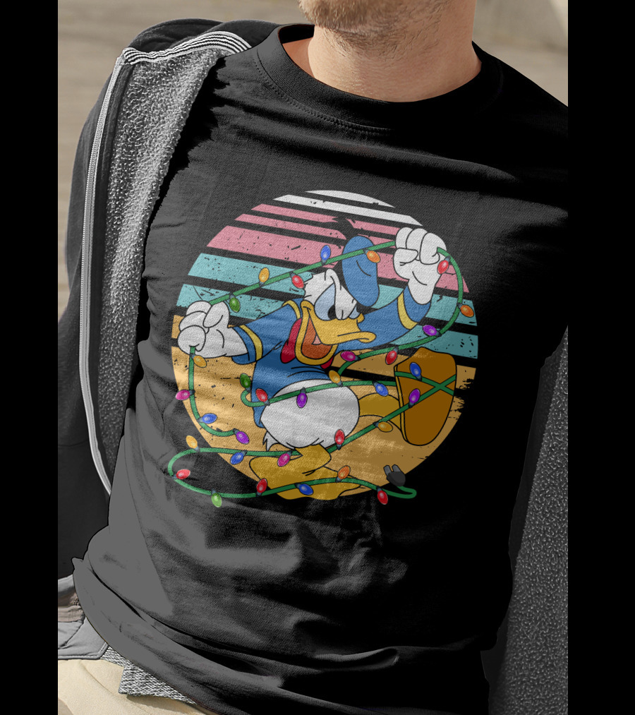Donald Duck Tangled In Christmas Lights Vintage Style T-Shirt