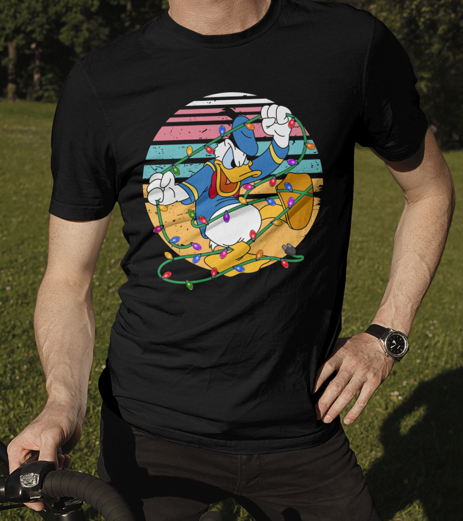 Donald Duck Tangled In Christmas Lights Vintage Style T-Shirt