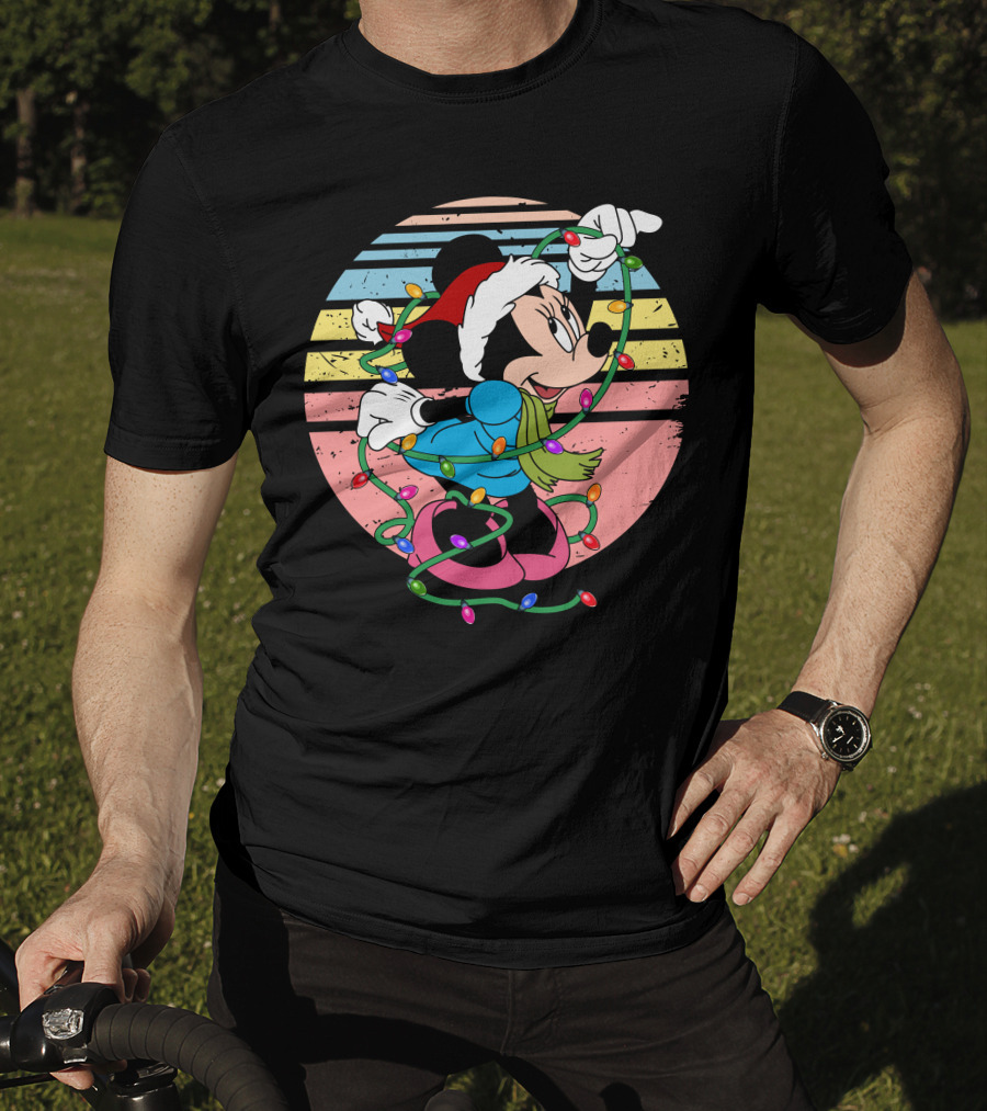 Retro Minnie Mouse Christmas Lights Holiday Season T-Shirt